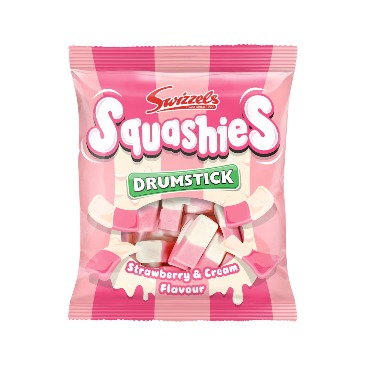 Swizzels Squashies Strawberry & Cream Flavour 140g – Soft Fruity Foam & Gummy Candy Bag