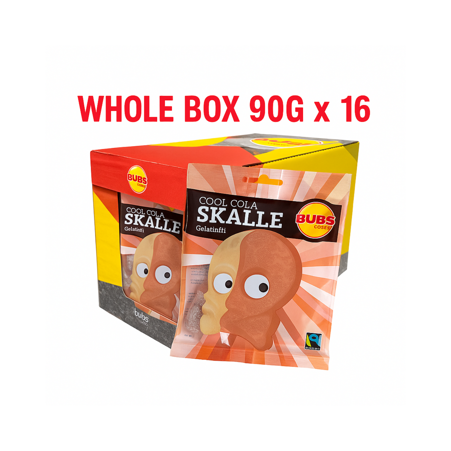 Bubs Cool Cola Skulls Jelly – WHOLE BOX 16 x 90g – Swedish Candy Bulk – Pick & Mix Scandinavian Sweets