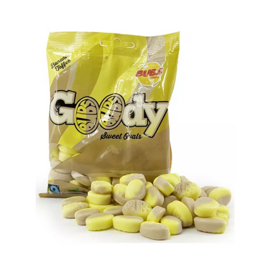 Bubs Goody Foam Ovals Banana & Caramel Candy – Whole Box 12 x 90g Swedish Gummies