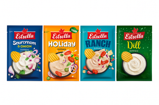Estrella Dip Mix 4-Pack: Sourcream & Onion, Holiday, Ranch & Dill – Scandinavian Snack Bundle