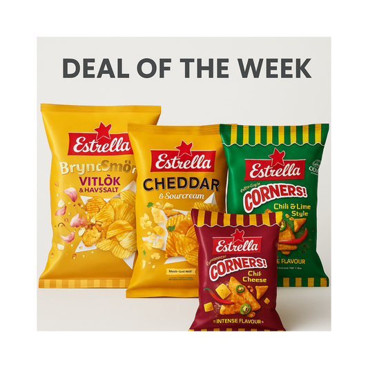Deal of the Week – Estrella Chips Variety Pack: Browned Butter, Cheddar Sour Cream, Corners Chili Cheese & Chili Lime - Swedish Snack Bundle