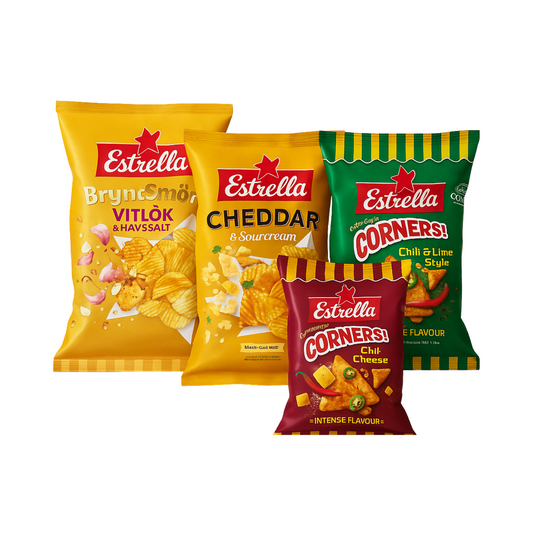 Deal of the Week – Estrella Chips Variety Pack: Browned Butter, Cheddar Sour Cream, Corners Chili Cheese & Chili Lime - Swedish Snack Bundle