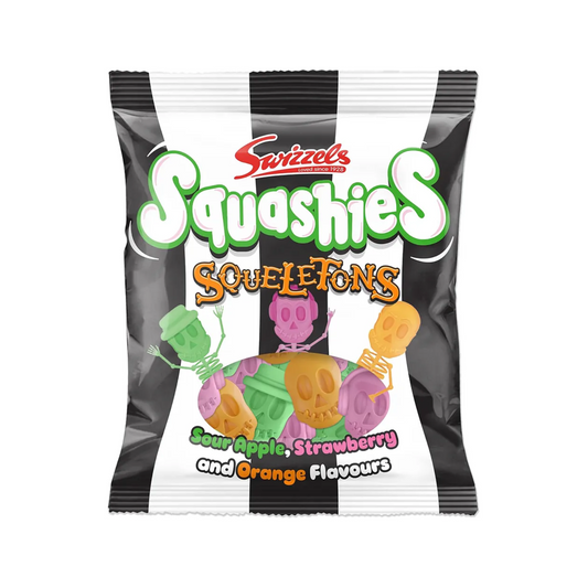 Swizzels Squashies Squeletons 120g – Limited Edition Halloween Candy – Soft Fruity Gummy & Foam Sweets