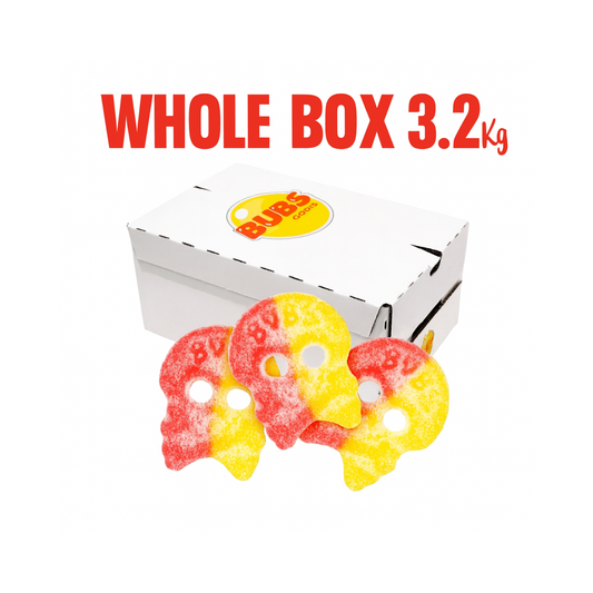 Bubs Sour Skulls Large – WHOLE BOX 3.2kg – Swedish Foam Candy Bulk – Sour & Sweet Pick & Mix Scandinavian Sweets