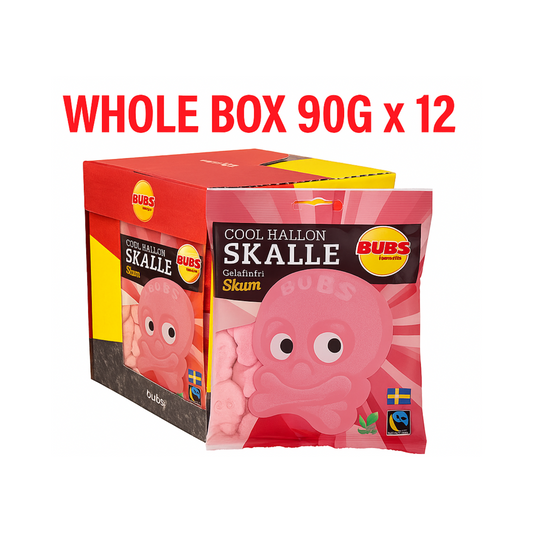 Bubs Cool Raspberry Skull Foam – WHOLE BOX 90g x 12 – Swedish Foam Candy Bulk – Pick & Mix Scandinavian Sweets”