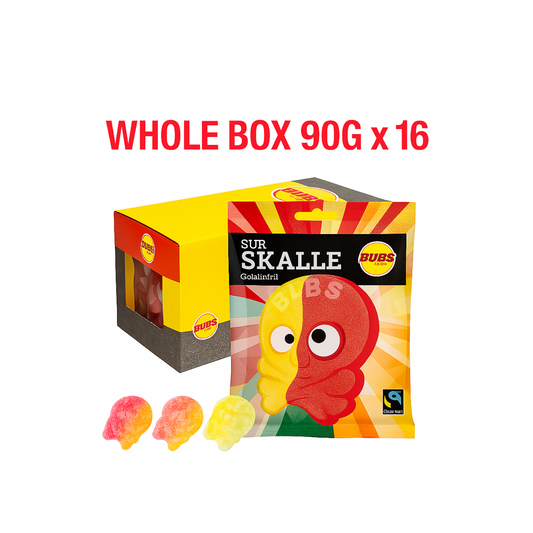 Bubs Sour Skull Candy – WHOLE BOX 90g x 16 – Swedish Sour Candy Bulk – Pick & Mix Scandinavian Sweets