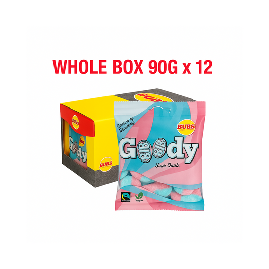 Bubs Goody Raspberry Blueberry – WHOLE BOX 90g x 12 – Swedish Candy Bulk – Pick & Mix Scandinavian Sweets