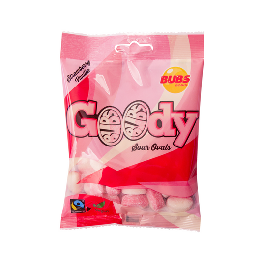Bubs Goody Sour Ovals Strawberry Vanilla – WHOLE BOX 90g x 12 – Swedish Candy Bulk – Pick & Mix Scandinavian Sweets