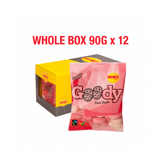 Bubs Goody Sour Ovals Strawberry Vanilla – WHOLE BOX 90g x 12 – Swedish Candy Bulk – Pick & Mix Scandinavian Sweets