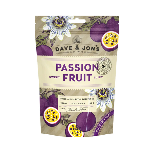 Dave & Jon’s Dried Passion Fruit 100g – Vegan Fruit Snack, No Added Sugar