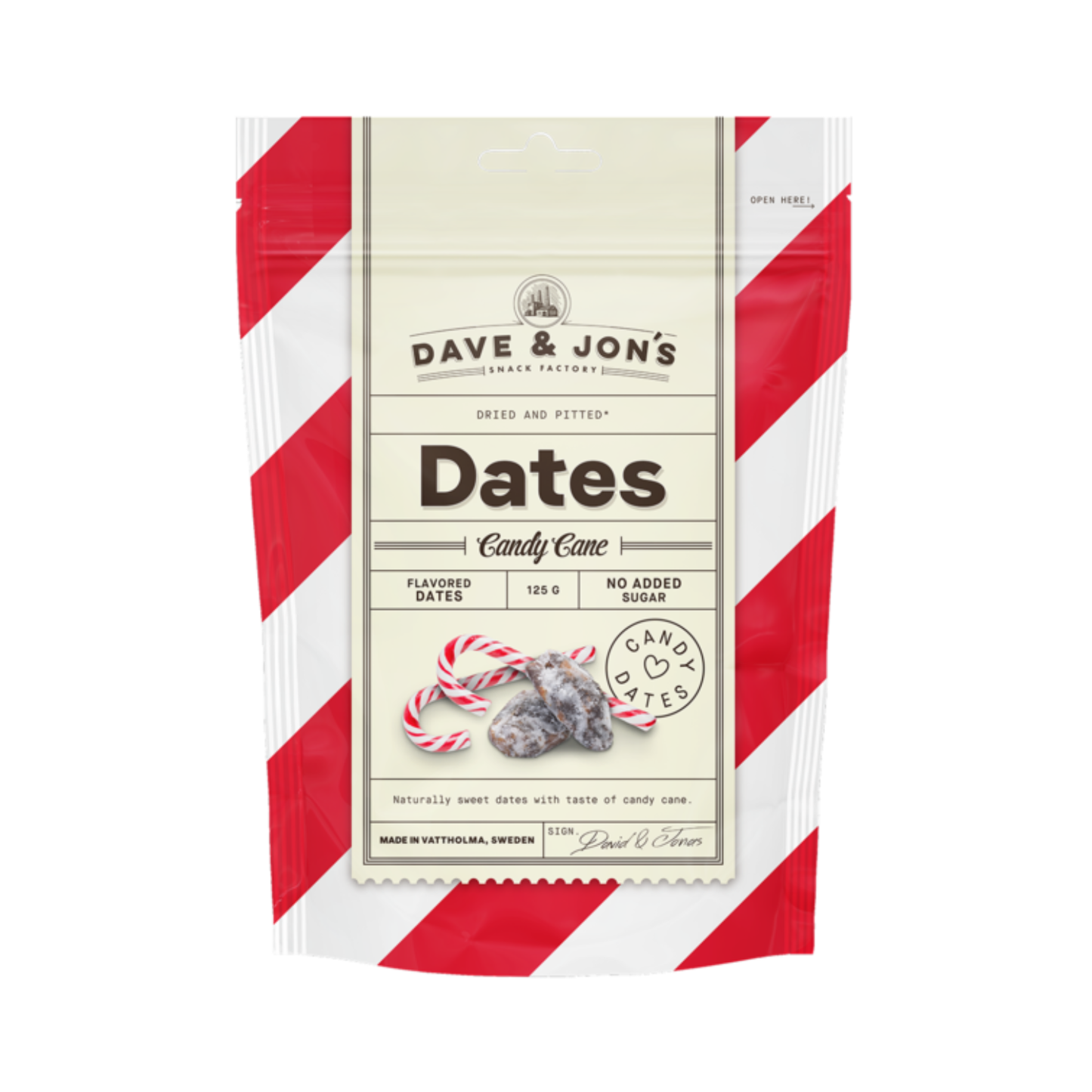 Dave & Jon’s Candy Cane Dates 125g – Swedish Vegan Snack, No Added Sugar