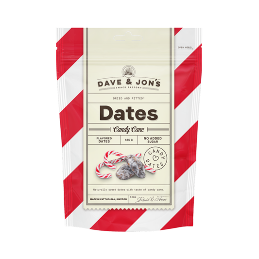 Dave & Jon’s Candy Cane Dates 125g – Swedish Vegan Snack, No Added Sugar