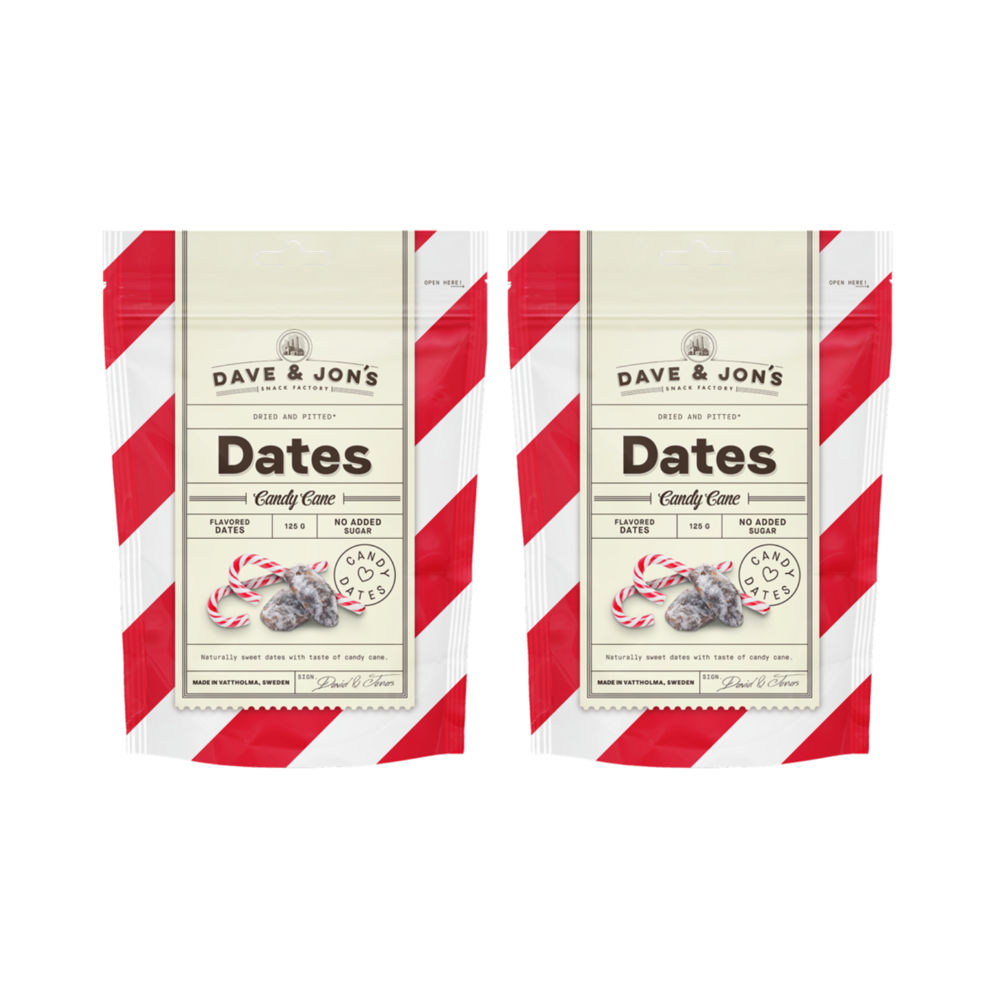 Dave & Jon’s Candy Cane Dates 125g – Swedish Vegan Snack, No Added Sugar