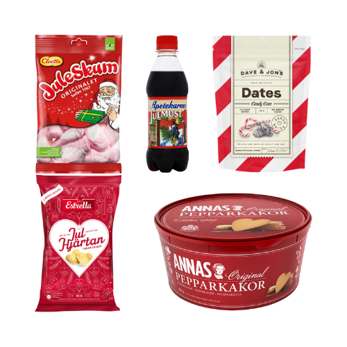 Swedish Christmas Bundle – Juleskum, Julmust, Candy Cane Dates, Estrella & Annas Ginger Thins