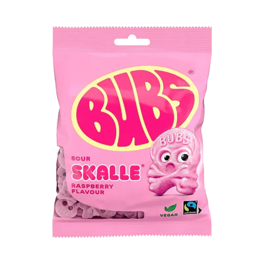 BUBS Raspberry Skull Candy 90g – Swedish Vegan & Gluten Free Sour Candy