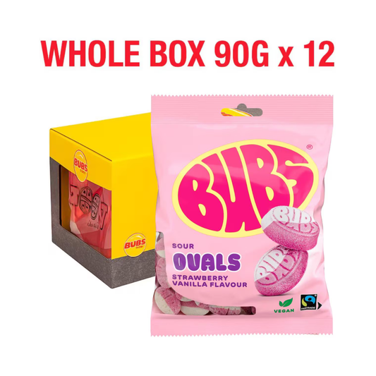 Whole Box Bubs Strawberry Vanilla Sour Ovals 12 x 90g