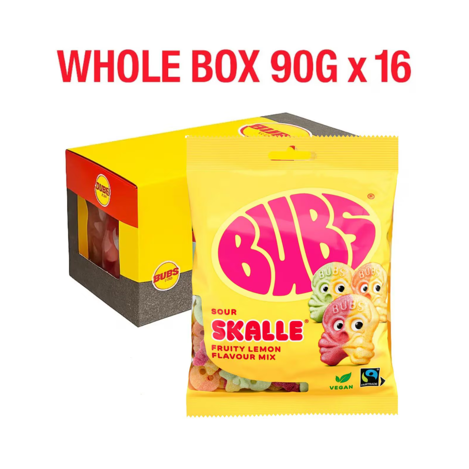 Whole Box Bubs Fruity Lemon Mix Skulls 16 x 90g – Swedishcandybros