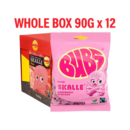 Whole Box Bubs Raspberry Sour Skulls 12 x 90g